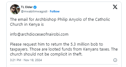 Bishop Philip Anyolo Returns Ruto’s Millions Amid Social Media Outcry